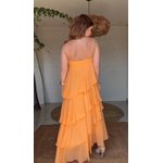 Vestido Sem Alça Babados Irregulares Laranja