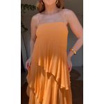 Vestido Sem Alça Babados Irregulares Laranja