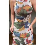 Vestido Tule Reto Tropicalzinho Estampado