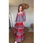 Vestido Longo Manga Lenço Naútico Estampado