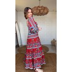 Vestido Longo Manga Lenço Naútico Estampado