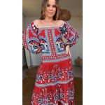 Vestido Longo Manga Lenço Naútico Estampado
