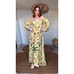 Vestido Longo Manga Bosque Chic Estampado