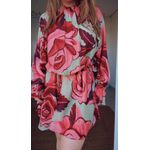 Vestido Curto Rosas Pintadas Estampado