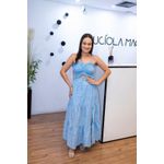 Conjunto Zoé Azul em Lese | Cropped com Alças Reguláveis e Saia com Fenda – Leveza e Feminilidade do 36 ao 44