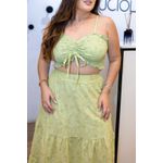 Conjunto Zoé Verde em Lese | Cropped com Alças Reguláveis e Saia com Fenda – Leveza e Feminilidade do 36 ao 44