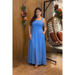 Vestido Longo Letícia em Tecido Linho Azul | Modelagem Casual com Fenda e Bolsos Laterais (36 ao 46)