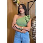 Cropped Tricô Viviane Verde | Ombro Único e Babados Sofisticação e Modernidade do P ao GG