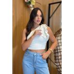 Cropped Tricô Viviane Branco | Ombro Único e Babados Sofisticação e Modernidade do P ao GG 