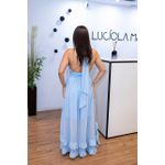 Vestido Marisol Azul Bebê | Crepe Seda, Decote em V e Amarração no Pescoço Sofisticação Atemporal do 36 ao 44