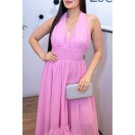 Vestido Marisol Rosa| Crepe Seda, Decote em V e Amarração no Pescoço Sofisticação Atemporal do 36 ao 44