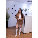 Jaquetinha Marrom Feminina Couro Fake com Zíper