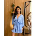Macaquinho Tayla em Chiffon Azul | Manga Longa Bufante, Decote V e Camadas Elegantes para Eventos Casuais Sofisticados (36 ao 44) 
