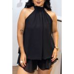 Macaquinho Vanessa Preto em Chiffon | Leve e Elegante do 36 ao 44
