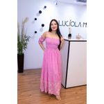 Vestido Abril Lasteque Rosa | Longo com Bordados e Modelo Ciganinha – Elegância e Delicadeza do 36 ao 44 