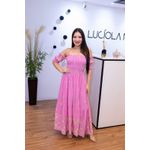Vestido Abril Lasteque Rosa | Longo com Bordados e Modelo Ciganinha – Elegância e Delicadeza do 36 ao 44 