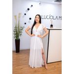 Vestido Ariane Branco | Chiffon com Fenda Lateral e Mangas Bufantes – Leveza e Feminilidade do 36 ao 44 