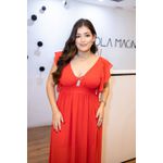 Vestido Ariane Vermelho | Chiffon com Fenda Lateral e Mangas Bufantes – Leveza e Feminilidade do 36 ao 44 