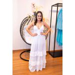 Vestido Aurora Longo Branco | Decote Profundo e Babados – Elegância e Ousadia do 36 ao 44 
