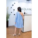 Vestido Bianca Curto em Chiffon Azul | Ombro Único e Manga Bufante Feminilidade e Leveza do 36 ao 44 