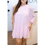 Vestido Bianca Curto em Chiffon Rosa Bebê | Ombro Único e Manga Bufante Feminilidade e Leveza do 36 ao 44