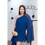 Vestido Carla Fivela Azul Marinho | Chiffon com Ombro Único e Fivela Dourada – Sofisticação e Modernidade do 36 ao 44
