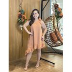 Vestido Curto Fiorela Flor em Chiffon Nude | Modelo Assimétrico com Ombro Único e Aplicação Floral (36 ao 44) 