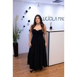 Vestido Gabriely Preto em Tecido Corona | Modelo Longo com Bojo e Amarração para Produções Elegantes do 36 ao 44 