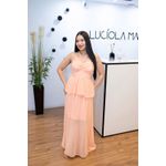 Vestido Georgina Longo Crepe Seda Salmão | Decote com Amarração, Cintura Marcada e Babado – Elegância e Versatilidade do 36 ao 44 