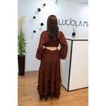 Vestido Iris Longo Marrom com Recortes e Fivela – Elegância Fluida com Toque Sofisticado do 36 ao 44