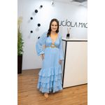 Vestido Iris Longo Azul com Recortes e Fivela – Elegância Fluida com Toque Sofisticado do 36 ao 44