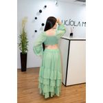 Vestido Iris Longo Verde com Recortes e Fivela – Elegância Fluida com Toque Sofisticado do 36 ao 44