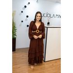 Vestido Iris Longo Marrom com Recortes e Fivela – Elegância Fluida com Toque Sofisticado do 36 ao 44