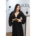 Vestido Iris Longo Preto com Recortes e Fivela – Elegância Fluida com Toque Sofisticado do 36 ao 44