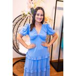 Vestido José Maria Azul | Decote Profundo e Mangas Bufantes – Sofisticação e Feminilidade do 36 ao 44