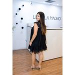 Vestido Josy Curto em Crepe Seda Preto | Babados e Cinto Ajustável Delicadeza e Sofisticação do 36 ao 44 