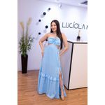 Vestido Juliana Azul Bebê em Tecido Corona | Longo com Fenda Abertura na Cintura e Amarração Sofisticada do 36 ao 44 