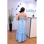 Vestido Juliana Azul Bebê em Tecido Corona | Longo com Fenda Abertura na Cintura e Amarração Sofisticada do 36 ao 44 