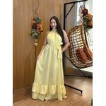 Vestido Longo Kendall em Tecido Viscolinho Amarelo | Modelagem Elegante e Atemporal (36 ao 46)