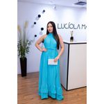 Vestido Longo Kendall em Tecido Viscolinho Azul Água | Modelagem Elegante e Atemporal (36 ao 46) 