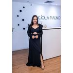Vestido Longo Kênia em Crepe Seda Preto | Elegância Moderna com Costas Abertas e Fenda Sofisticada (36 ao 44) 