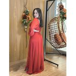 Vestido Longo Kênia em Crepe Seda Terra | Elegância Moderna com Costas Abertas e Fenda Sofisticada (36 ao 44)