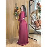 Vestido Longo Kênia em Crepe Seda Marsala | Elegância Moderna com Costas Abertas e Fenda Sofisticada (36 ao 44)
