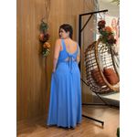 Vestido Longo Letícia em Tecido Linho Azul | Modelagem Casual com Fenda e Bolsos Laterais (36 ao 46)