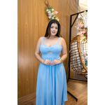 Vestido Maria Midi Crepe Duna Azul | Decote Princesa, Bojo e Corte Assimétrico – Elegância e Sofisticação do 36 ao 44