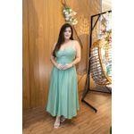 Vestido Maria Midi Viscolinho Verde Menta | Decote Princesa, Bojo e Corte Assimétrico Elegância e Sofisticação do 36 ao 44