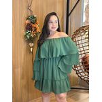 Vestido Curto Mavie Ciganinha em Chiffon Verde Musgo | Modelo Ombro a Ombro com Mangas em Camadas e Babado na Barra (36 ao 44)