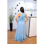 Vestido Nathalia Azul | Gola Alta e Cintura Marcada – Elegância e Leveza do 36 ao 42 