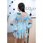 Vestido Sabrina Estampado Azul em Crepe Seda | Delicadeza e Sofisticação do 36 ao 44