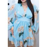 Vestido Sabrina Estampado Azul em Crepe Seda | Delicadeza e Sofisticação do 36 ao 44